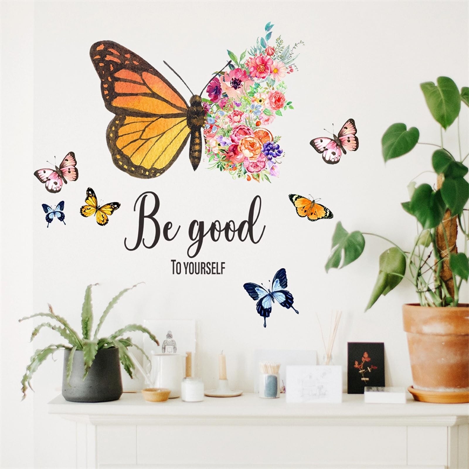 Gorgeous Butterfly and Colorful Flowers Wall Stickers, sacinora Yellow Pink B…