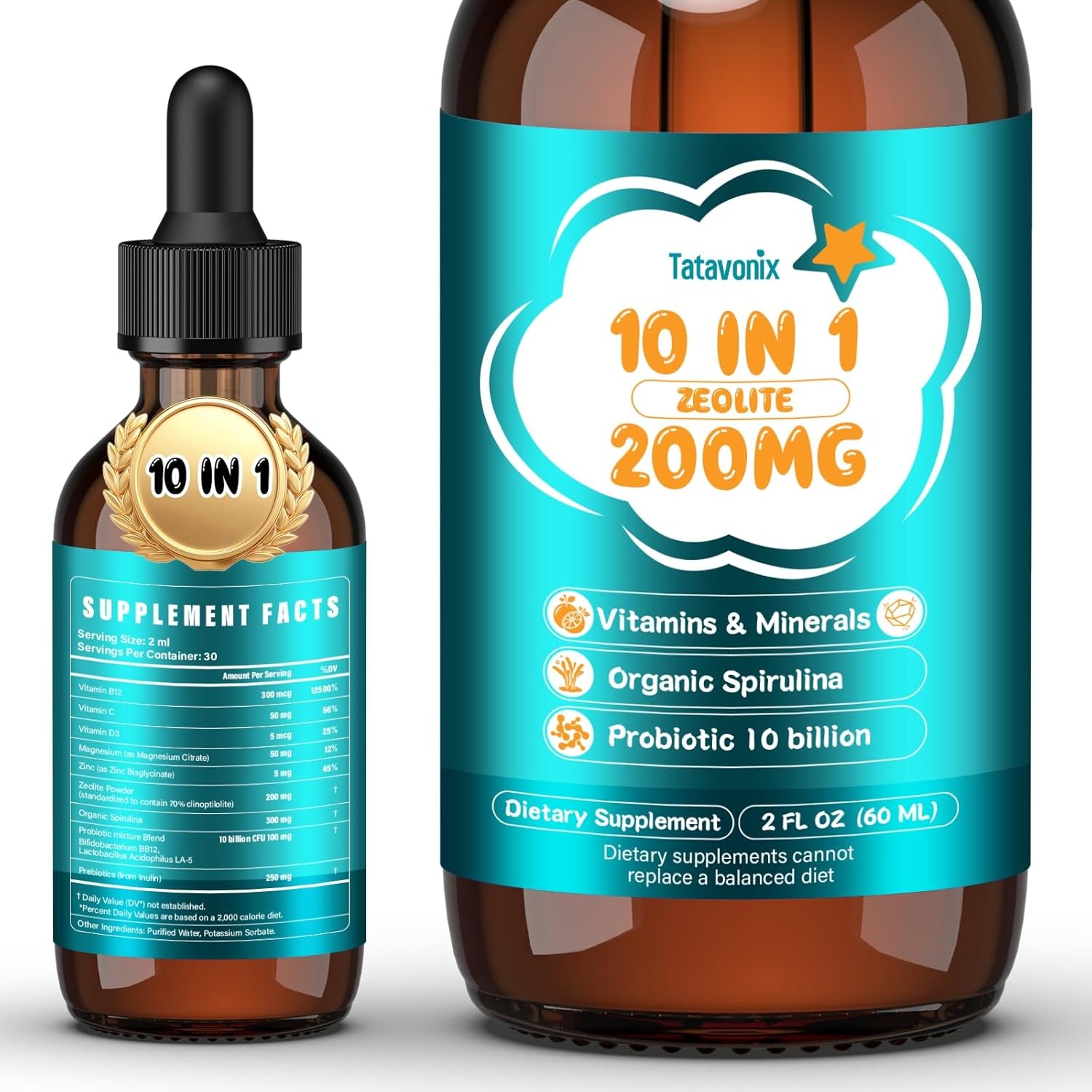 Zeolite Detox for Kids & Adults, 10 in 1 Zeolite Drops with 300mcg Vitamins B12