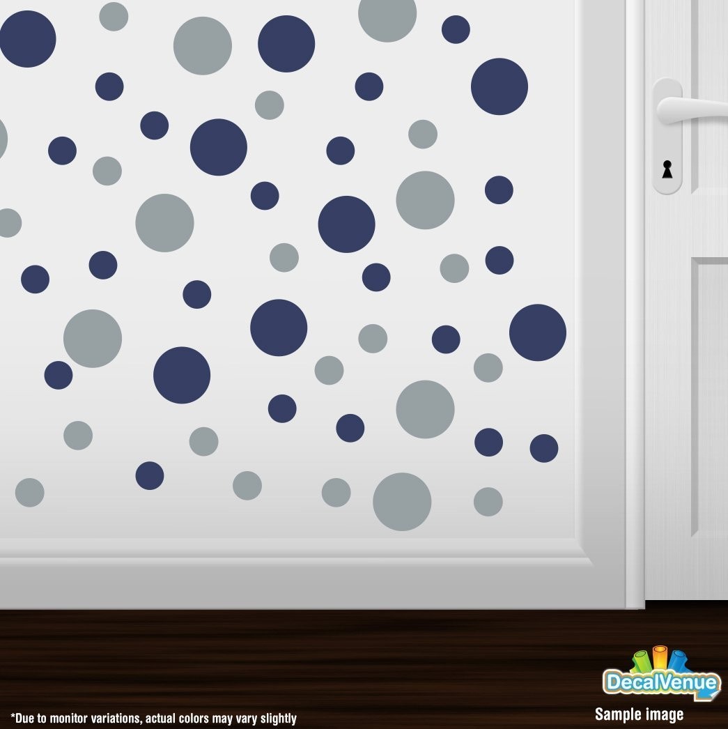 Navy Blue/Metallic Silver Vinyl Wall Decals (30 Decals) – Polka Dots Stickers…