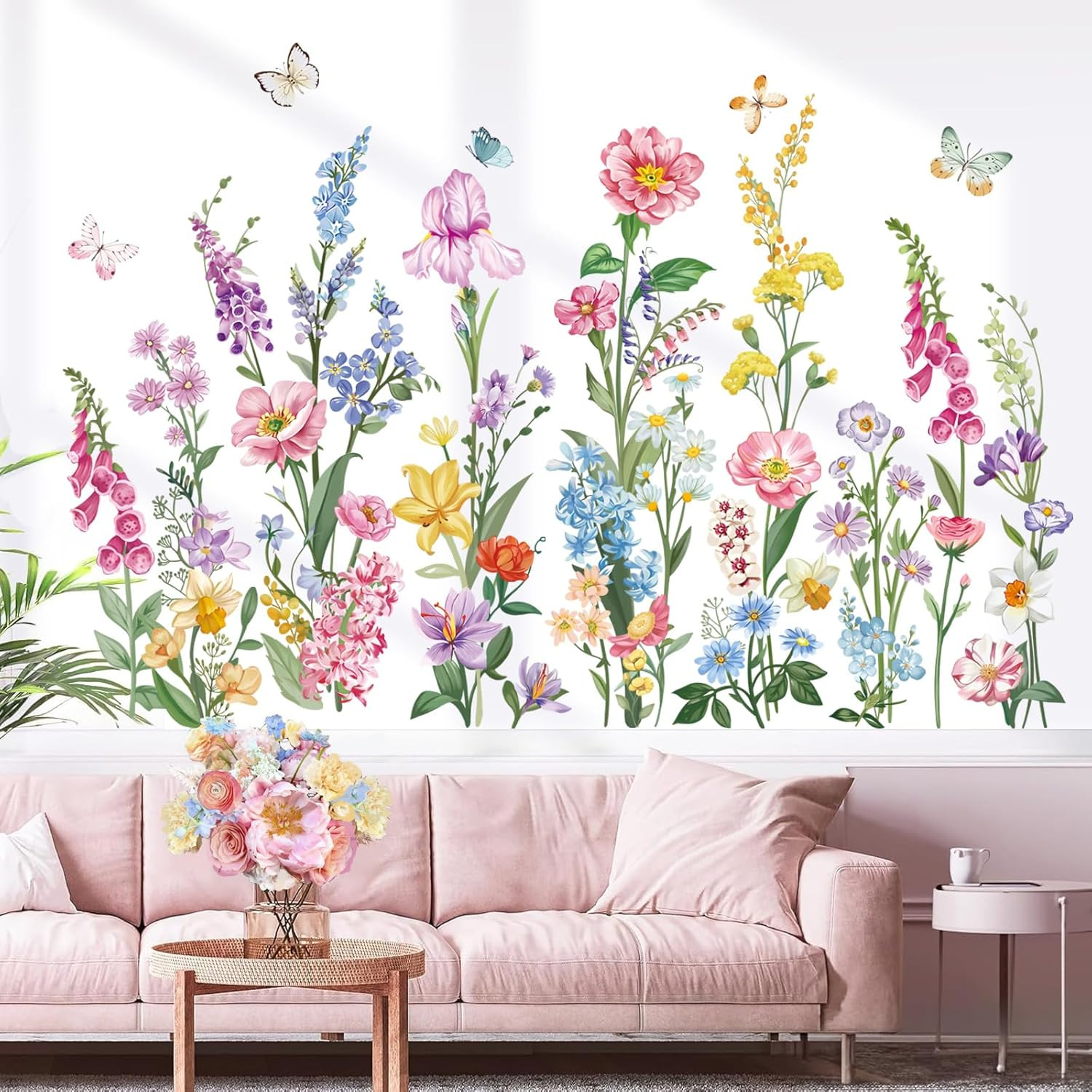 wondever Garden Flower Wall Stickers Wildflower Iris Daisy Floral Butterflies…