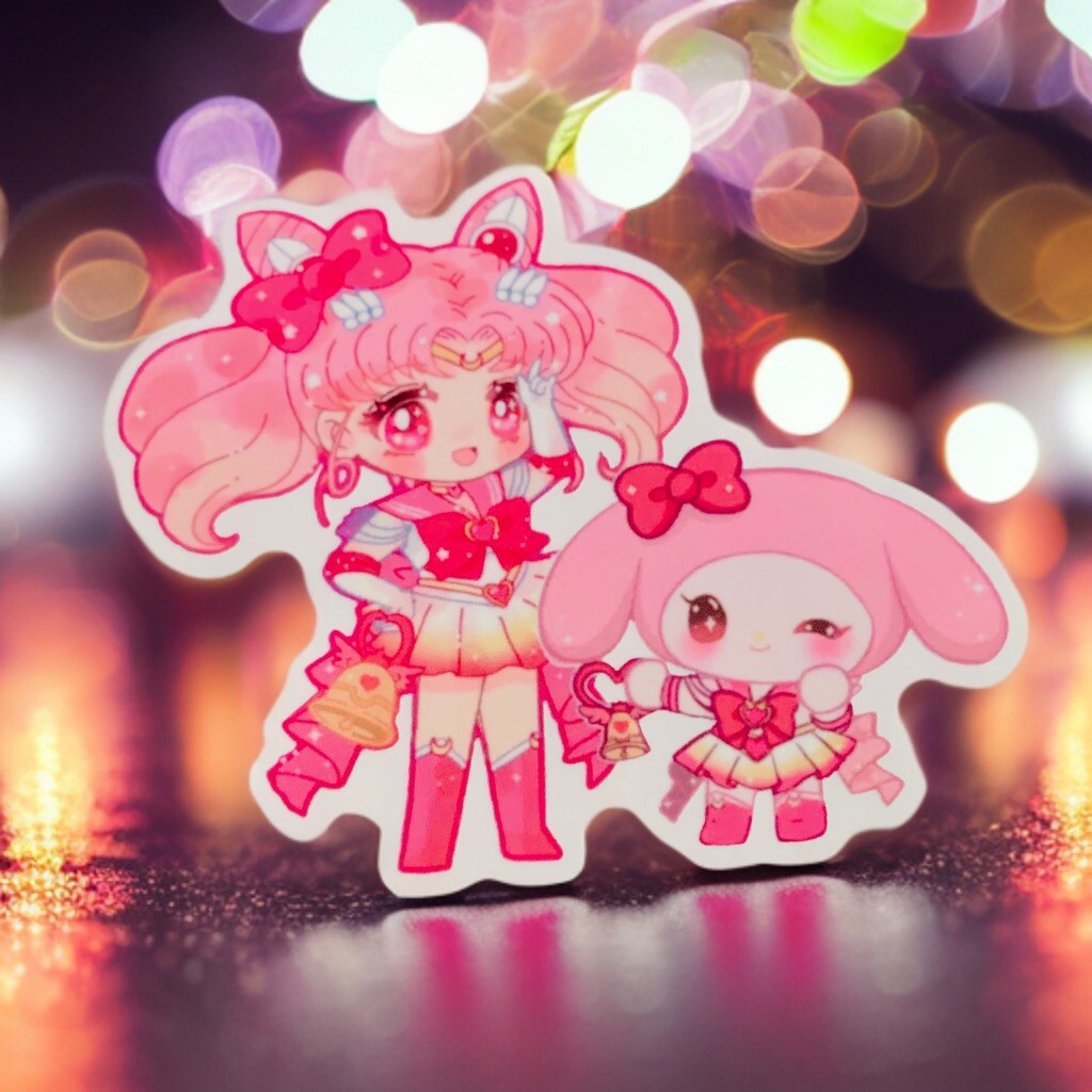 Sailor Moon x Sanrio Sticker SET OF 6, Clear Decals 3.5” Hello Kitty Kuromi