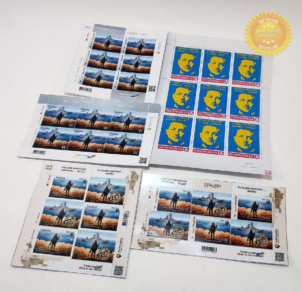 Lot of 5 stickers Russian warship go F *** yourself, stamps Ukraine War Zelensky