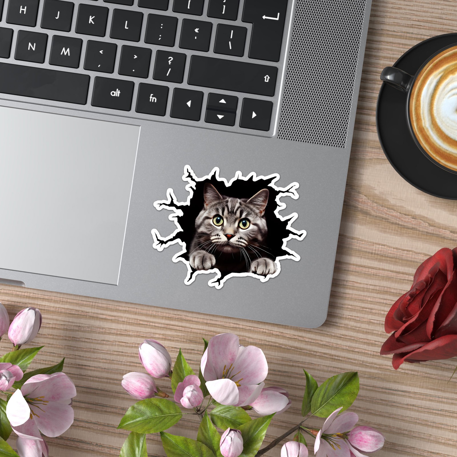 Cat Kitten Peeking Hole – Vinyl Decal Sticker – Car Window Laptop – ebn11074