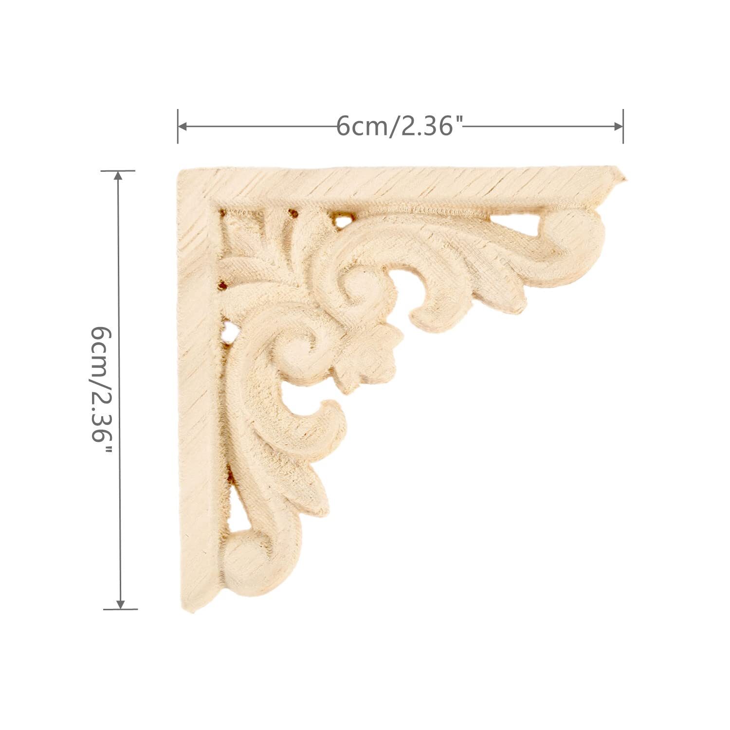 Furniture Applique 6x6cm/2.36"x2.36" Wood Carved Corner Onlay Unpainted Frame De