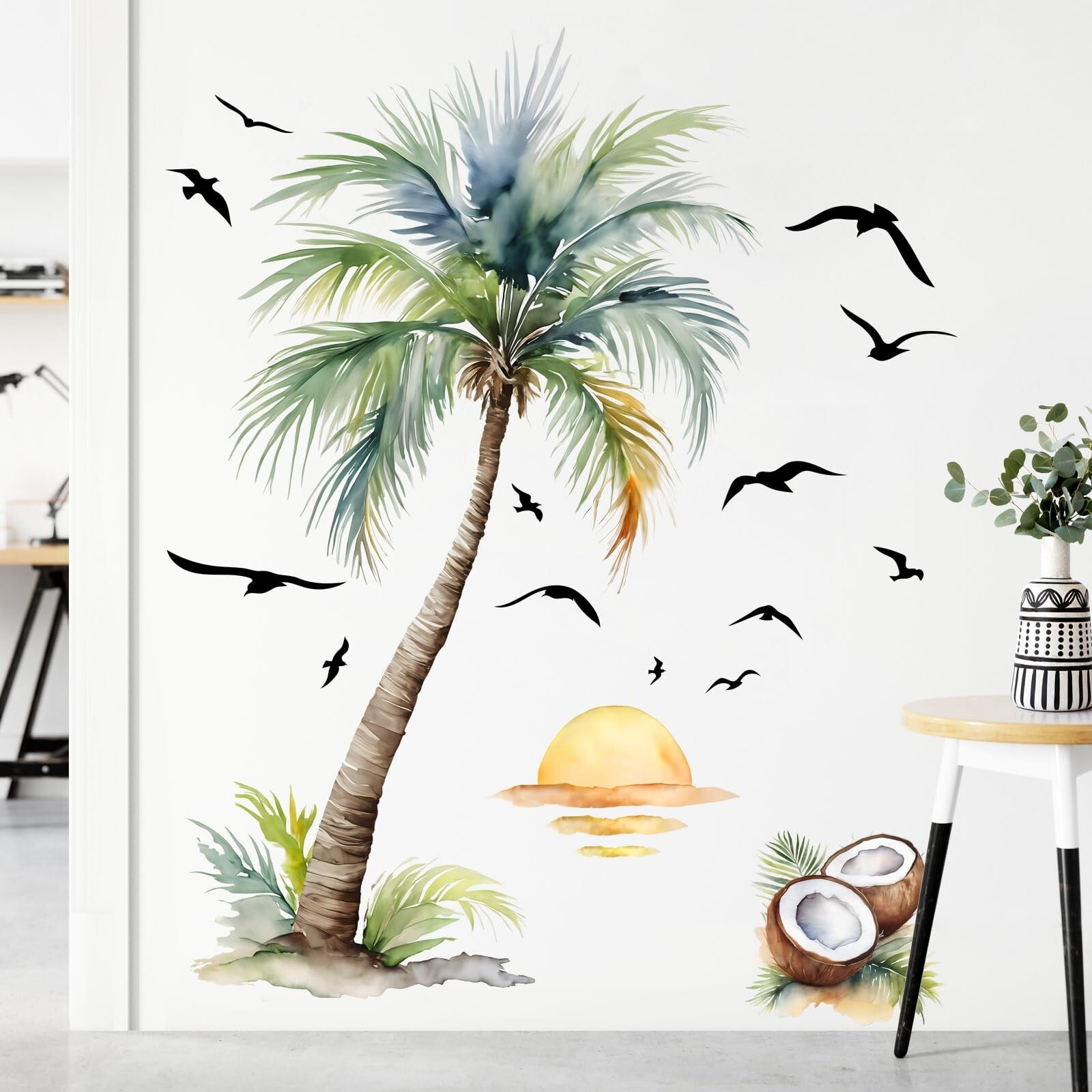 Supzone Palm Tree Wall Decals Tropical Plant Sunset Beach Wall Stickers Peel …