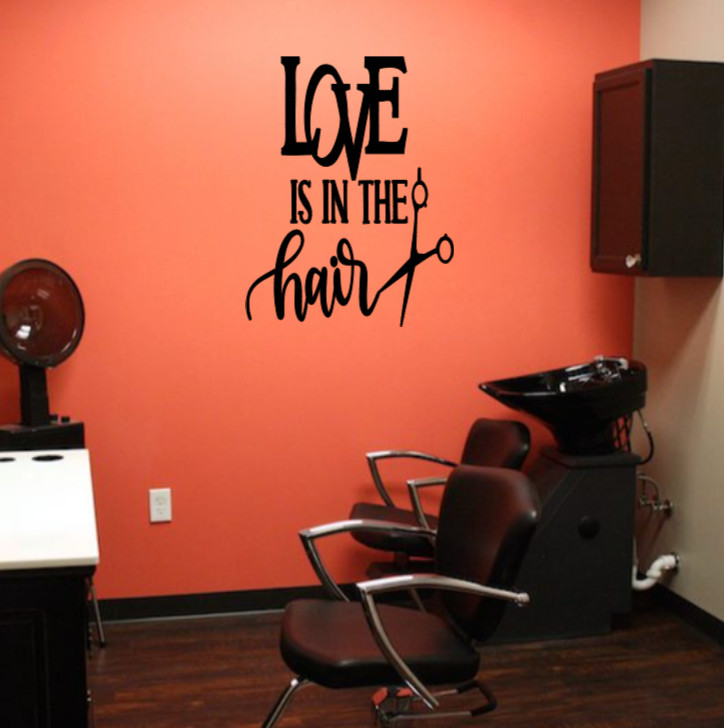 Love is in the Hair Wall Decal, Salon Wall Art Sticker, Black, 15 x 11.5 inches