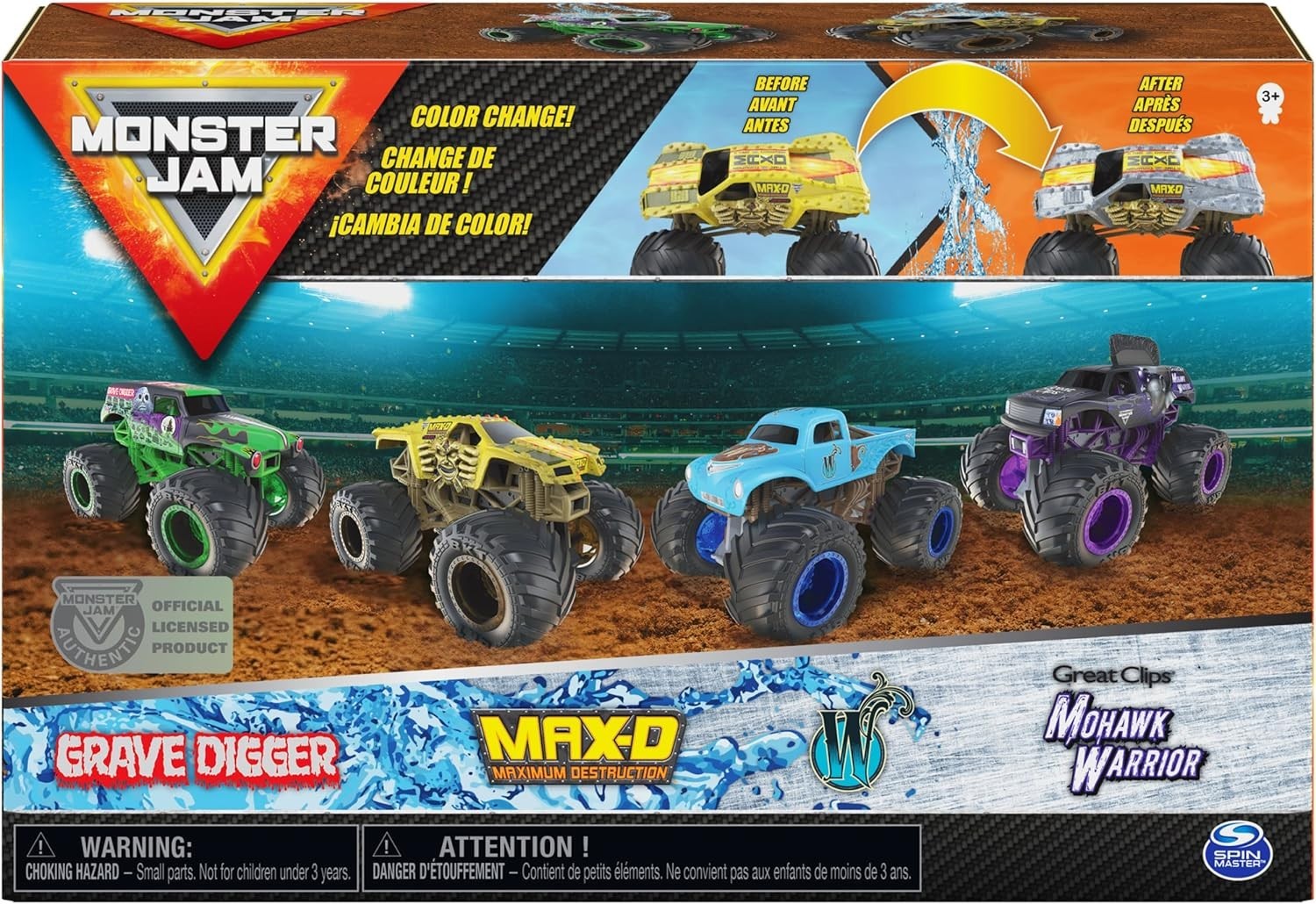Official Reveal the Steel 4-Pack of Color-Changing Die-Cast Monster Trucks,…