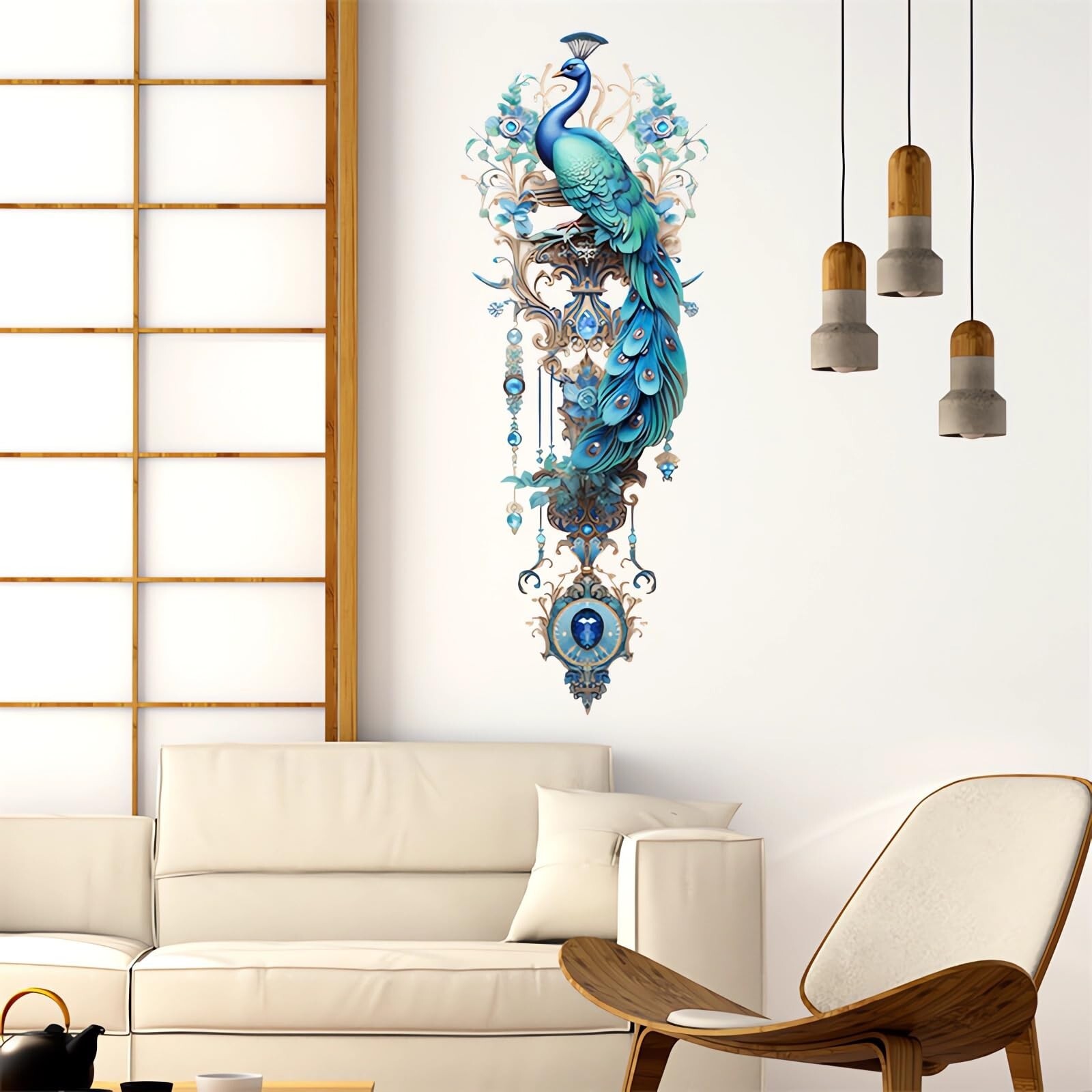 Gorgeous Blue Peacock Painted Wall Stickers, sacinora Peacock Pendant Art Wal…