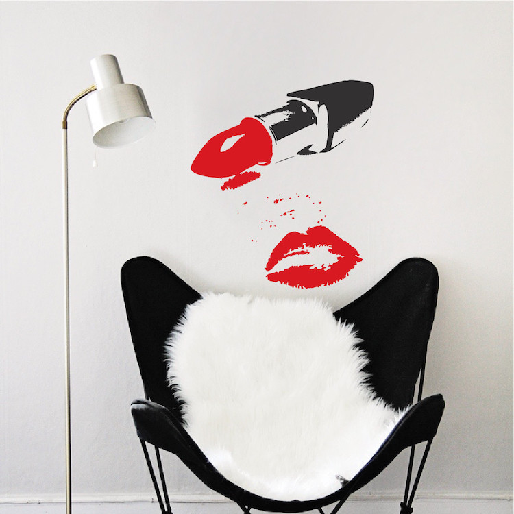 Powder Room Lip Stick Wall Decal Make Up Wallpaper Fashion Removable Vinyl, b81
