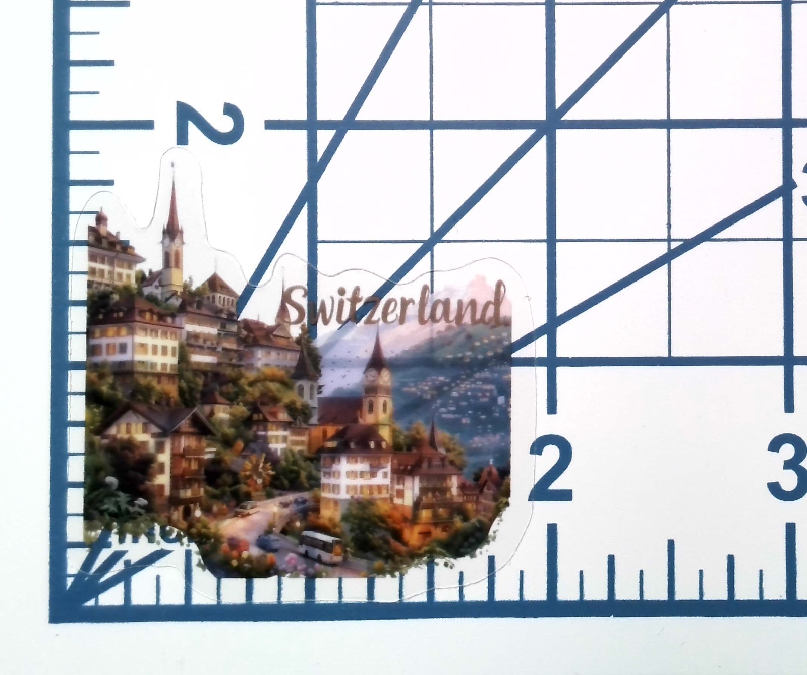 Switzerland Alpine Village Die Cut Clear European Vinyl Sticker Decal City View