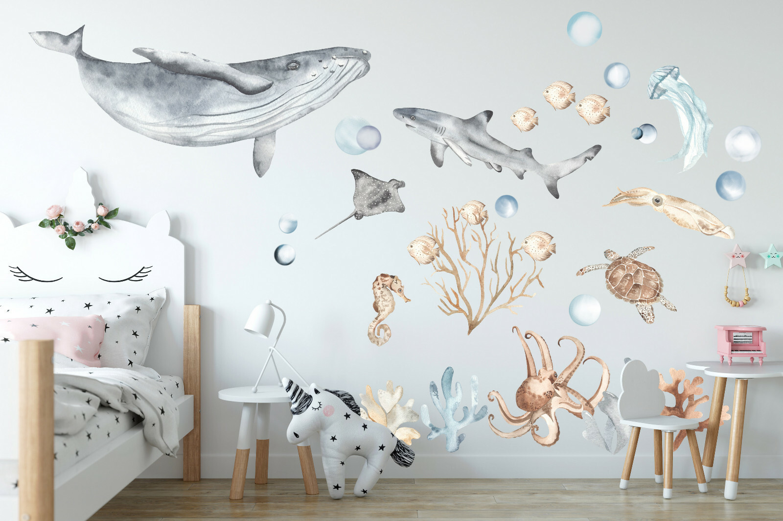 Underwater World Marine Sea Life Whale Turtle Wall Decal Sticker Room Decor