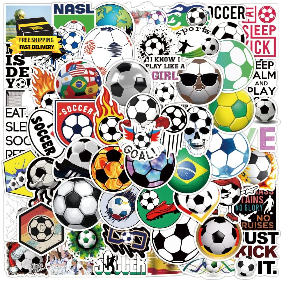 100 PCS Soccer Stickers for Boys Girls Kids Teens, Waterproof Vinyl Soccer Decal