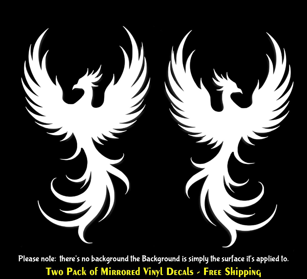 Phoenix Bird Two Mirrored Color Options Vinyl Decals Window Car Truck Van Bike