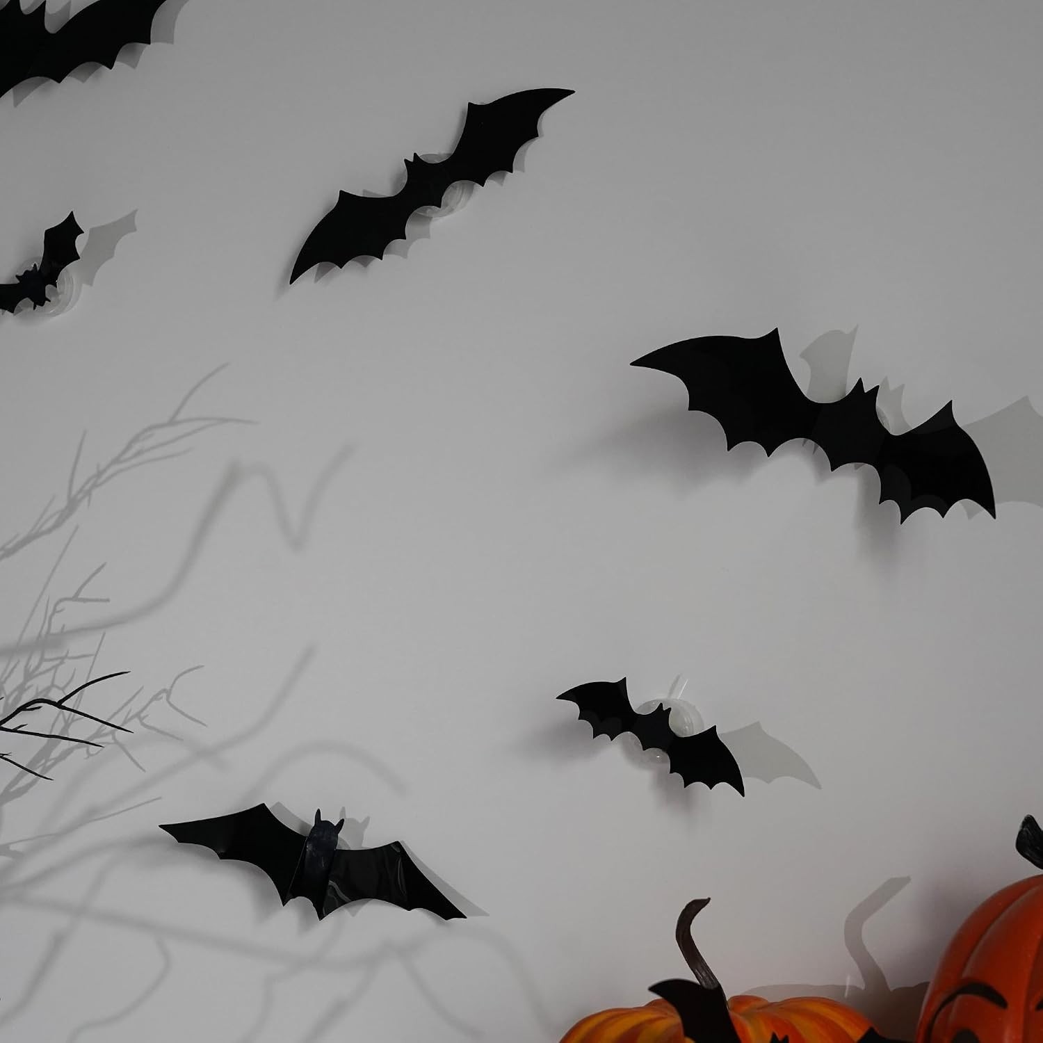 Eerie 40-Piece Halloween Bat Wall Stickers – 3D Glow with Orange & Purple Lights