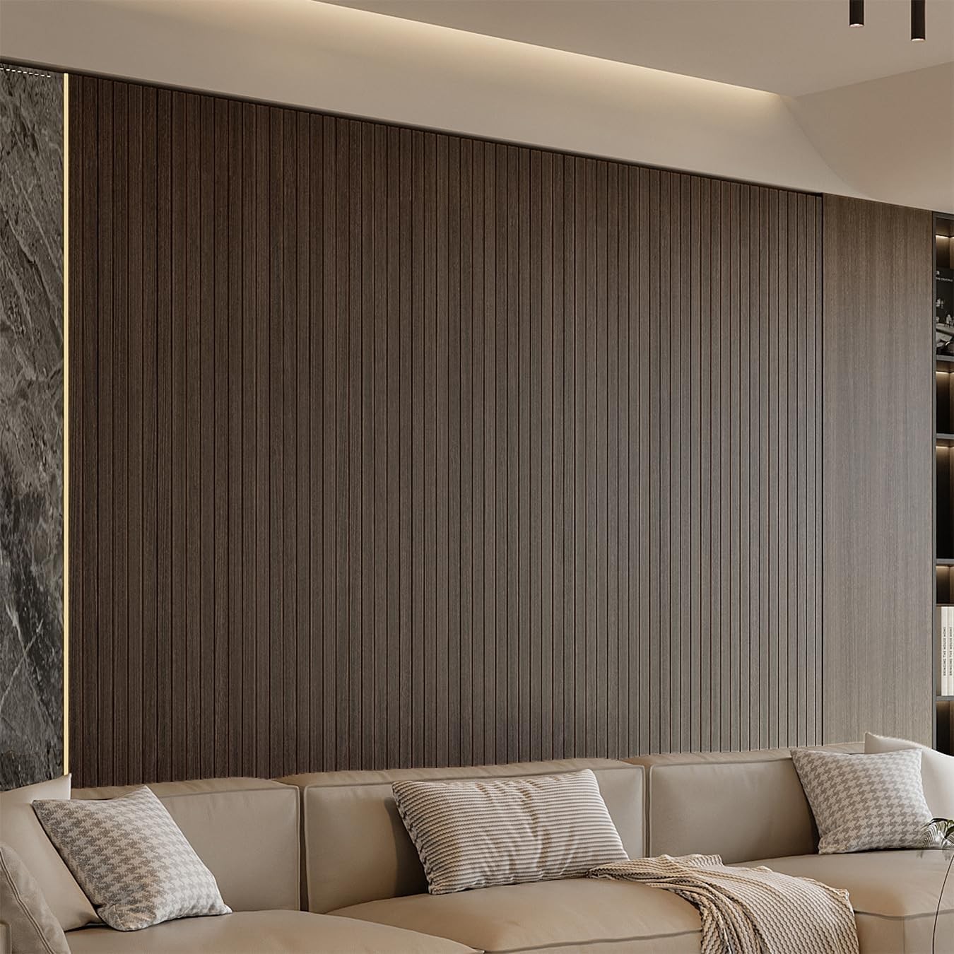 Self-Adhesive PVC Slat Wall Panel 236”x15.75” – Luxurious Faux Wood Finish