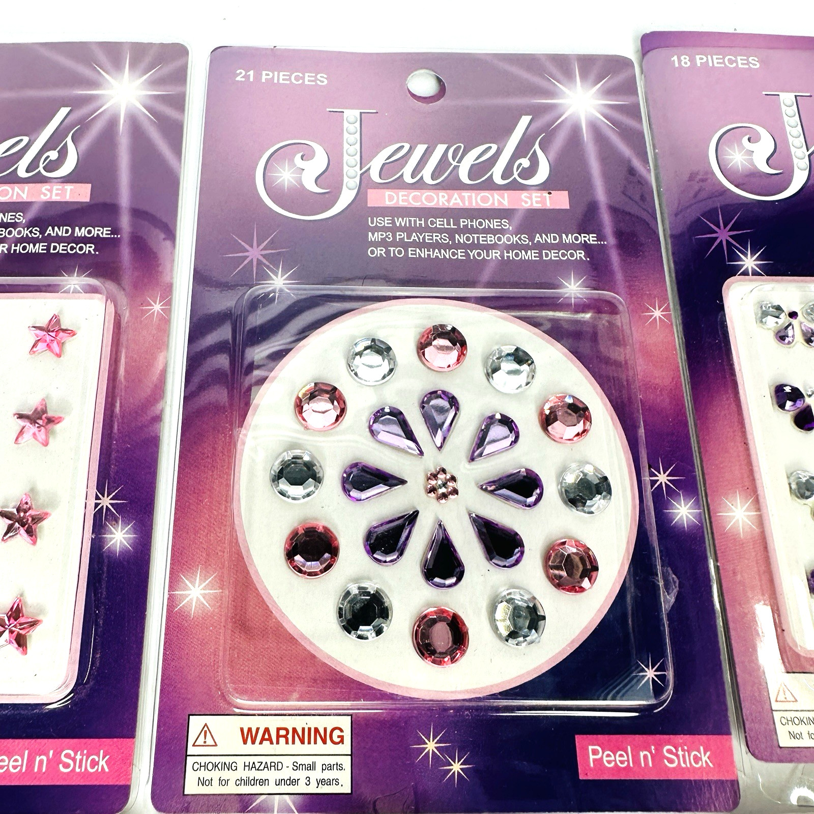 Jewels Decoration Set Lot of 6 Peel & Stick 3D Stars Rounds Hearts Tear Drops