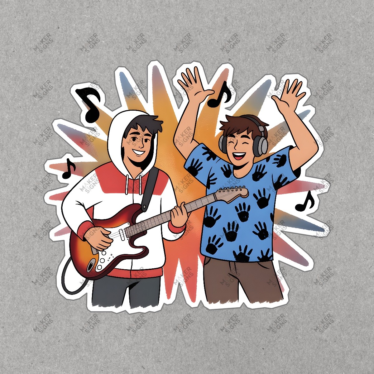 Fun Cartoon Musical Sign Colorful Characters with Electric Guitar & #7428