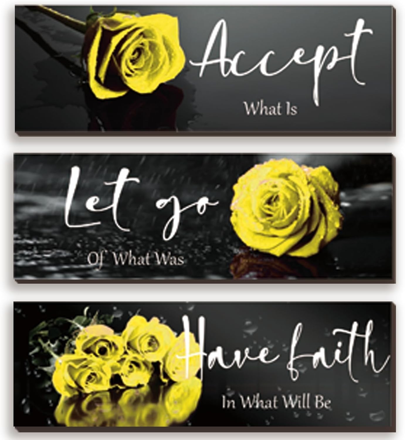 Charming 3-Pc Yellow Rose Wall Decor with Faith-Inspiring Quotes – 12×4 Inches