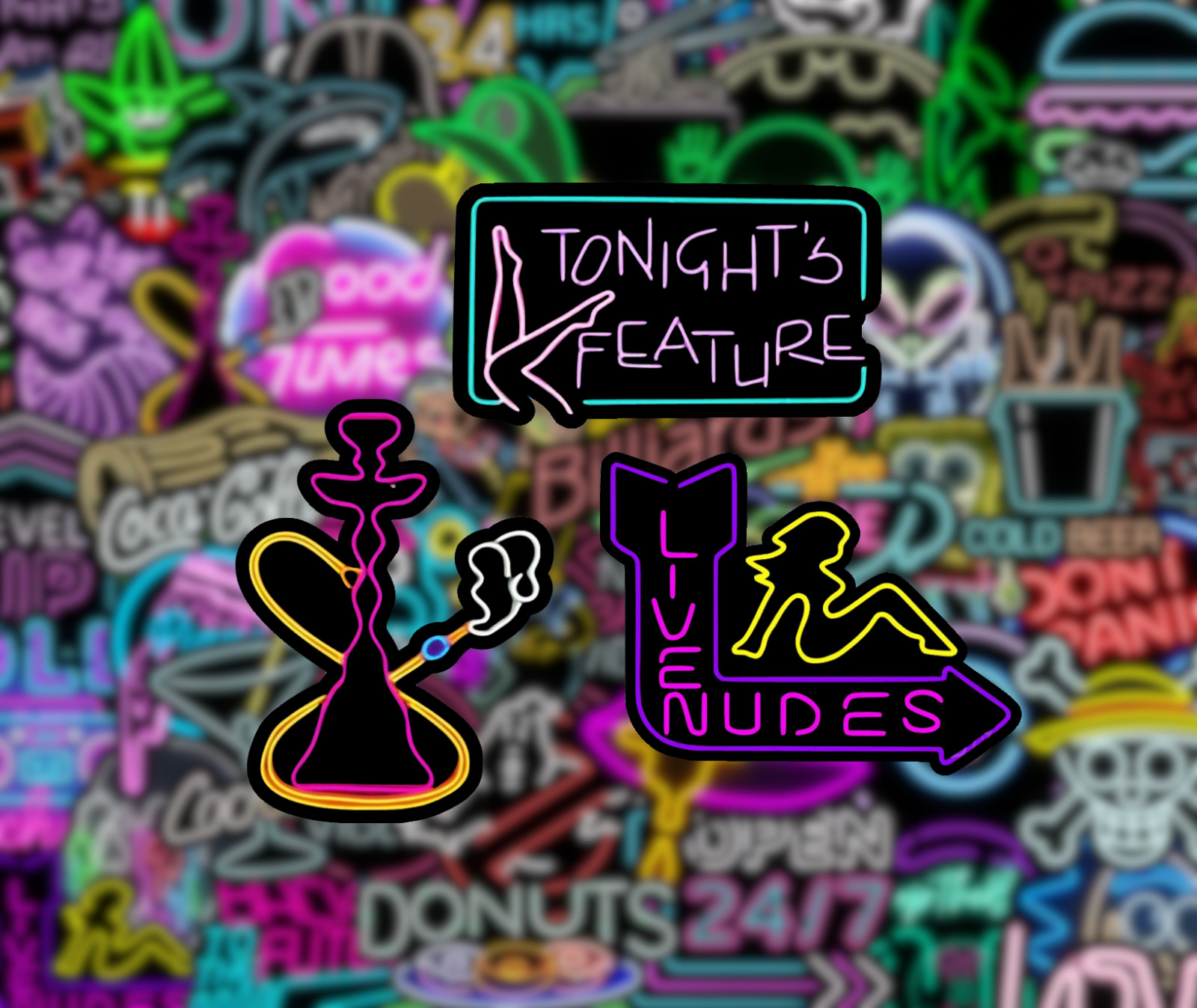 25/50 Piece Neon Light Sticker Pack – Matte Vinyl – Pop Culture Night Decal
