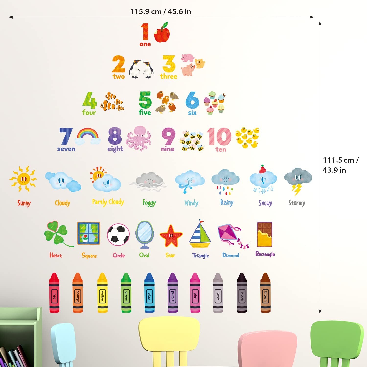 DECOWALL DS9-8056 Numbers Crayons Weather and Shape Wall Decals Stickers Kids…