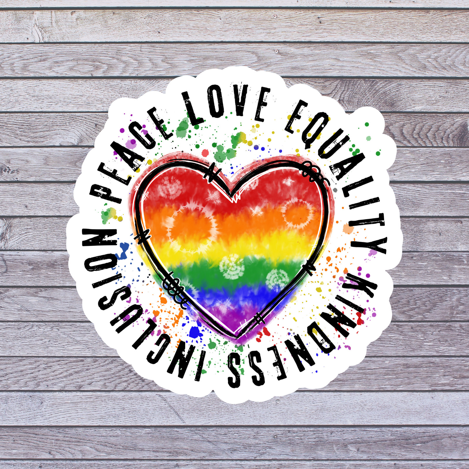 Pride sticker vinyl decal inclusion peace love equality rainbow heart