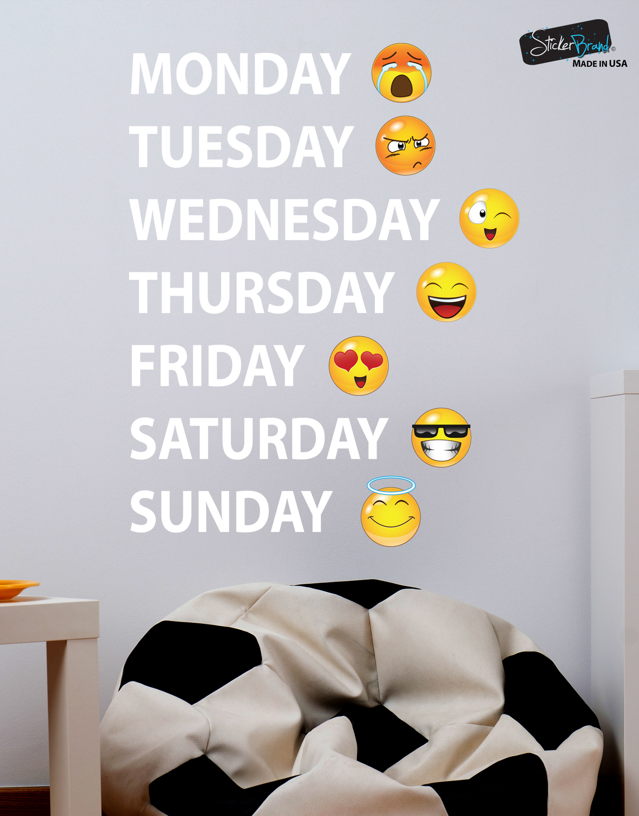 Days of the Week Emoticon Calendar Wall Decal Sticker #6071 Monday thru Sunday