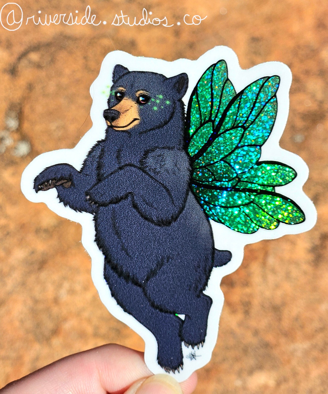 Fairy Black Bear Vinyl Glitter Sticker 3" Original Fantasy Art Colorado Animal