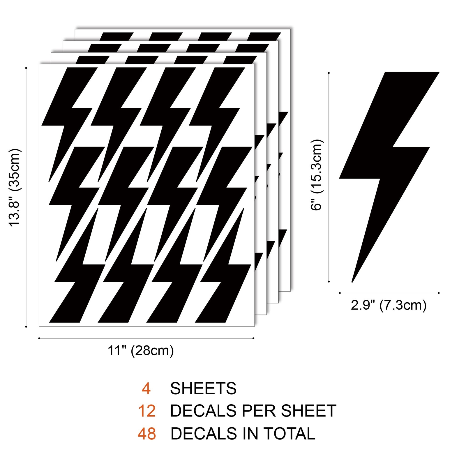 Large Black Vinyl Lighting Bolt Wall Decals, Peel and Stick Modern Thunder St…