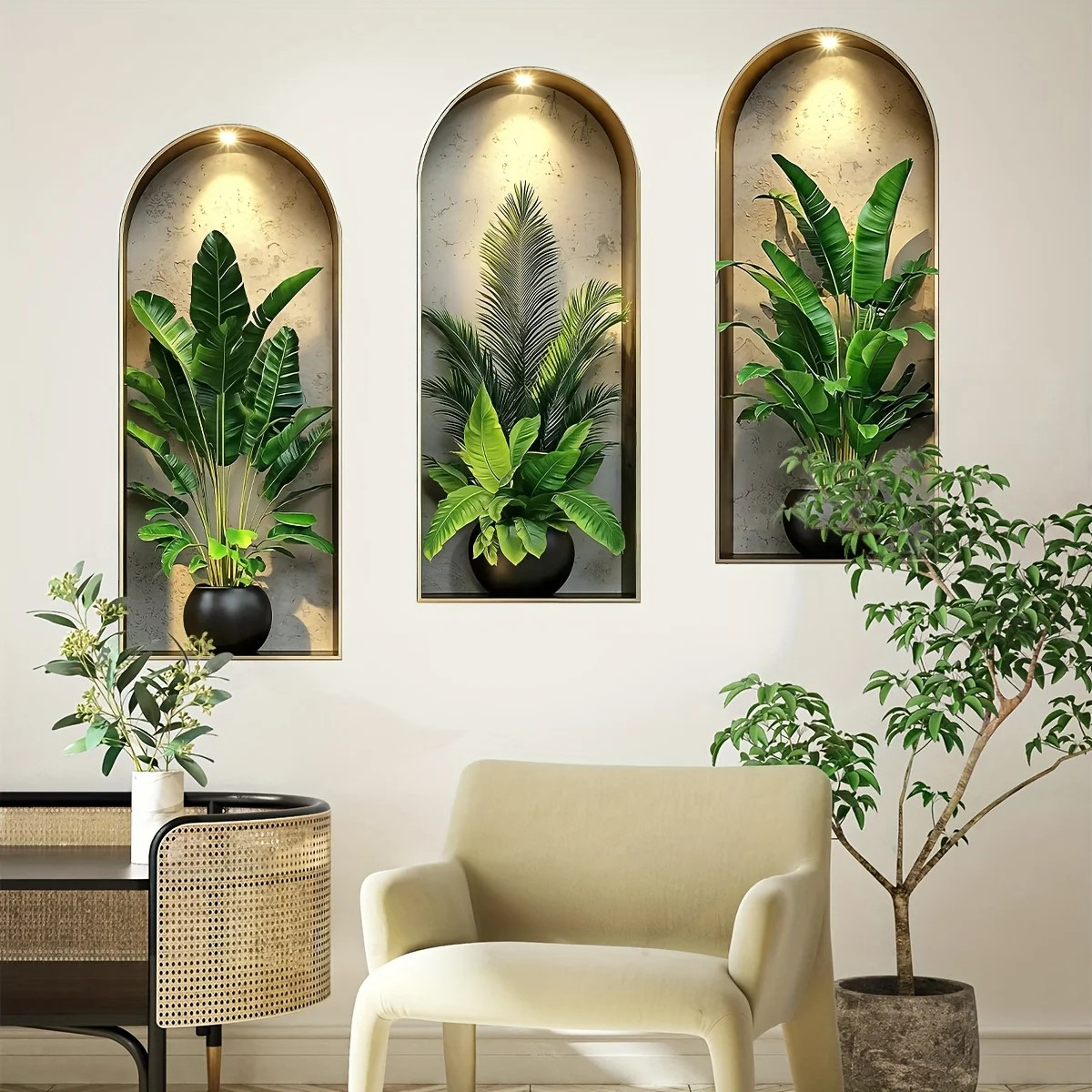 3D Watercolor Plant Wall Stickers – Realistic Potted Plants Decor, Self-Adhesive