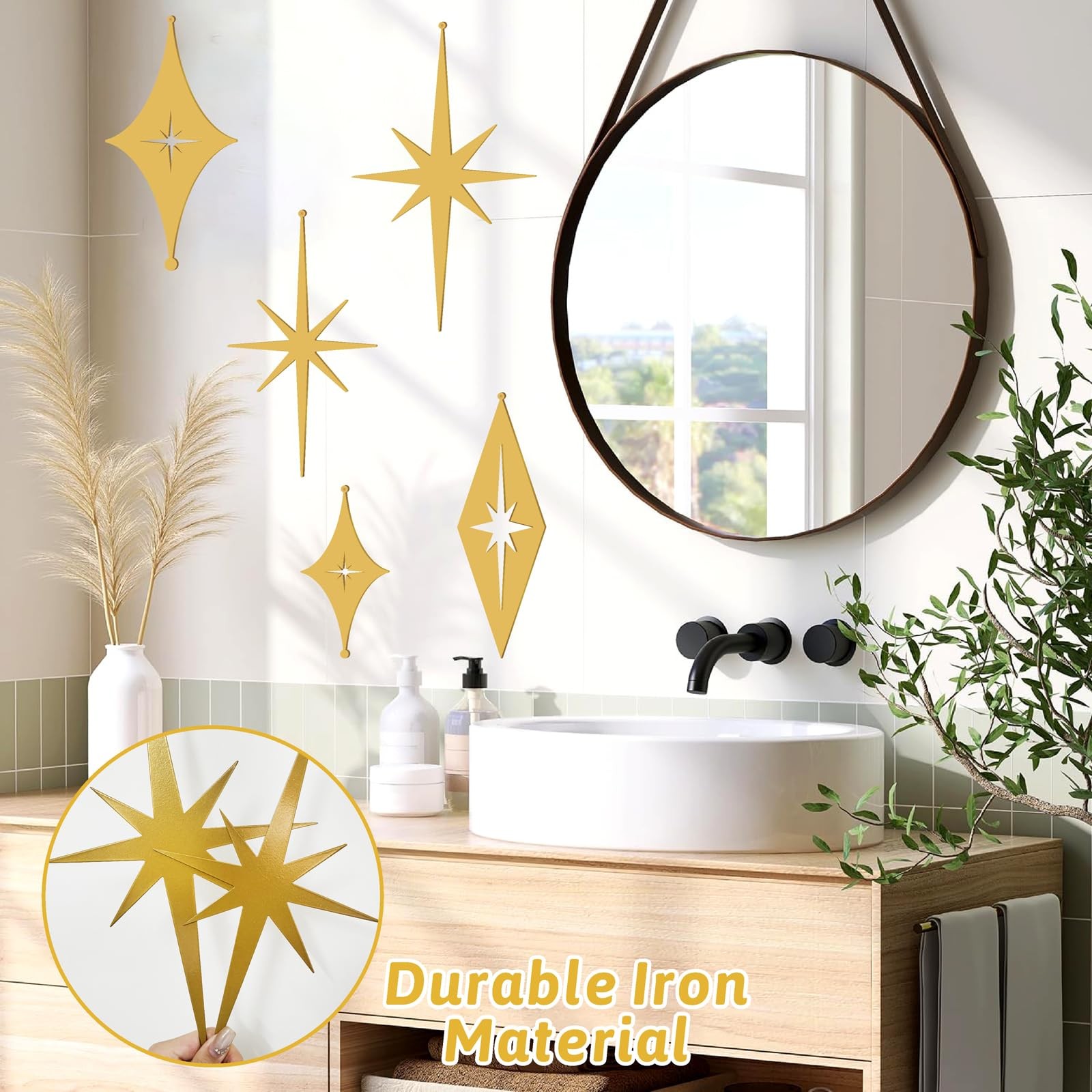 Stars Wall Decor Golden Starburst Metal Art Signs Mid Century Modern Decor