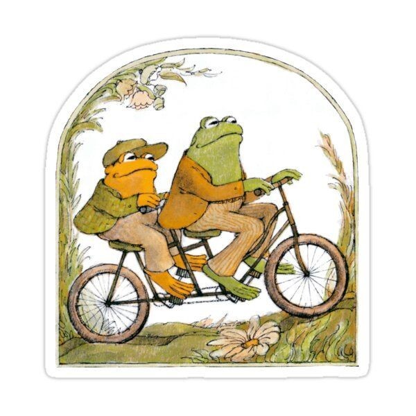 Frog and Toad ~ 2" Vinyl Sticker ~ Adventure on a bicycle ride