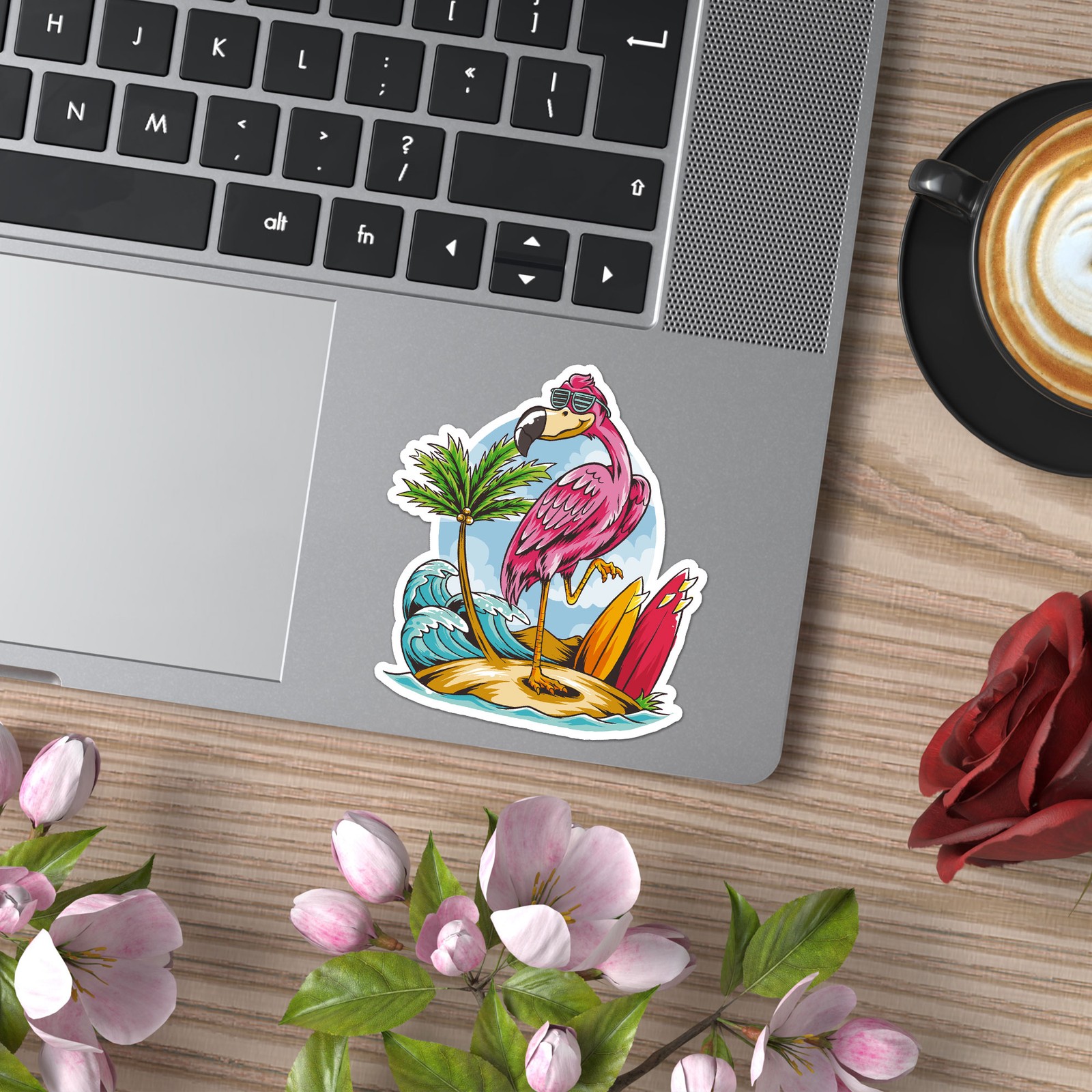 Flamingo Surf Beach – Vinyl Decal Sticker – Car Window Laptop – ebn8051
