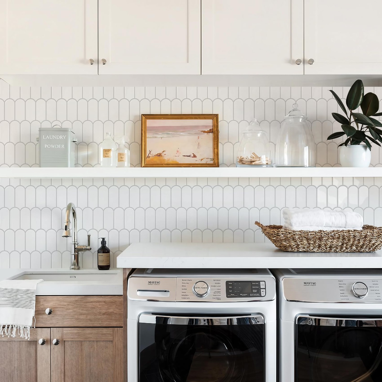 Upgraded Thicker Design Peel and Stick Backsplash Tile, 10-Sheet White with G…