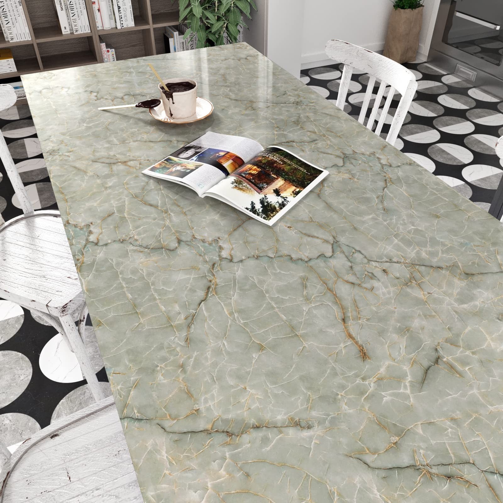 Vinyl 15.8" x 472" Green Marble Contact Paper for Cabinets Counter Top Waterp…