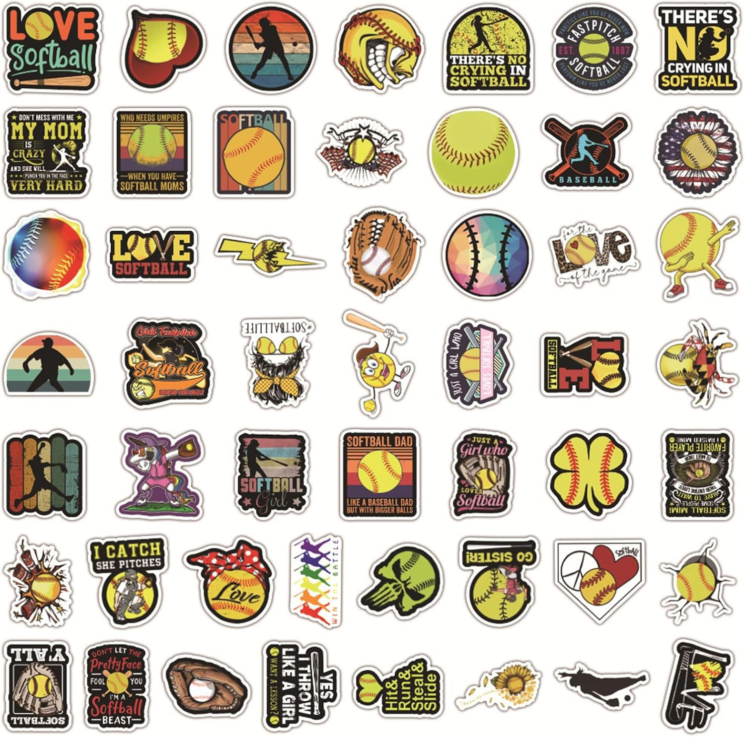 100Pcs Softball Stickers for Kids, Waterproof Vinyl Decals for Crafts & Decor
