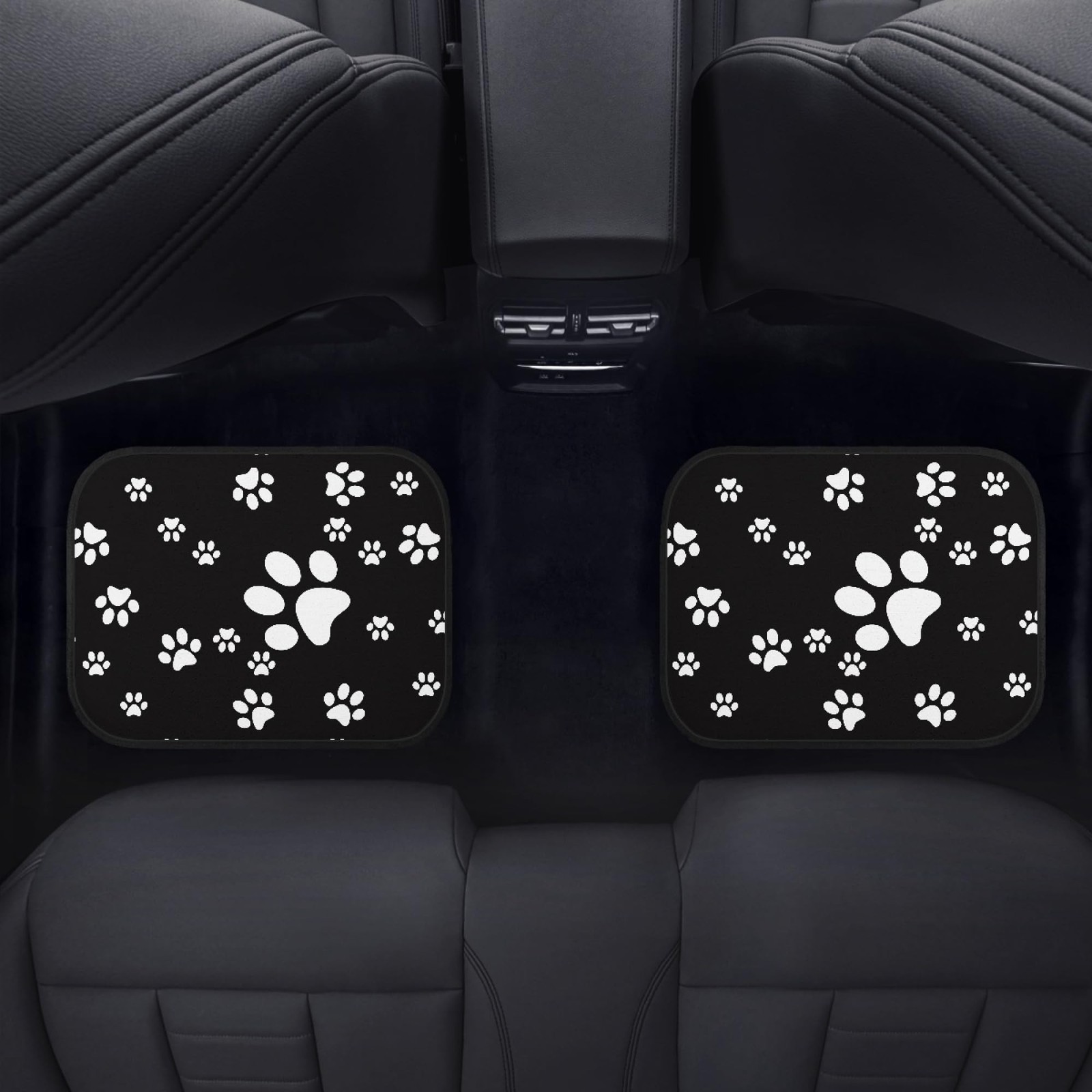 Paw Print Car Mats Set of 4 Abstract Dog Footprints White Paws on Black Backg…
