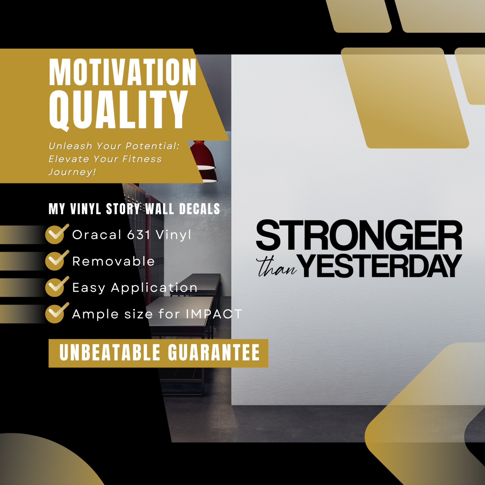 Stronger Than Yesterday Wall Decal Motivational Vinyl Sticker Gym Fitness Room
