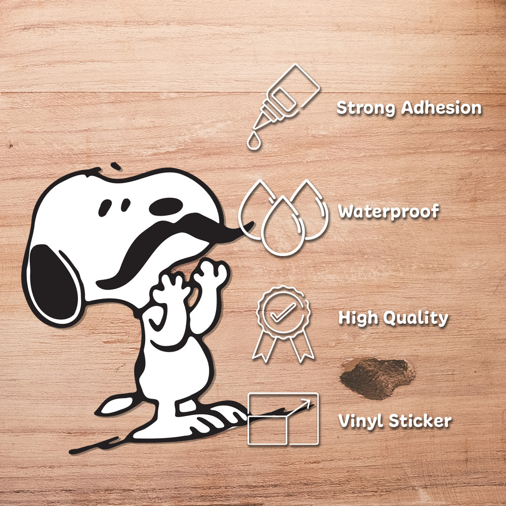 Peanuts Snoopy sticker with Mustache with a glossy finish 3.3"W x 3.5"H