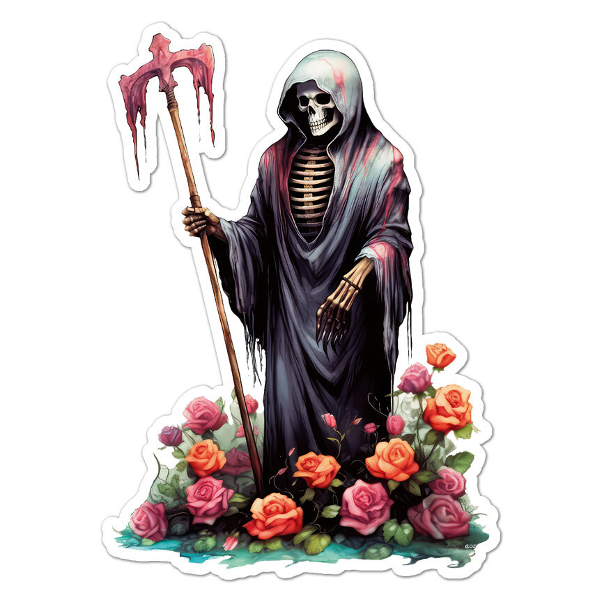 Death Reaper Roses, Vinyl Decal Sticker, Indoor Outdoor, 3 Sizes, #9370