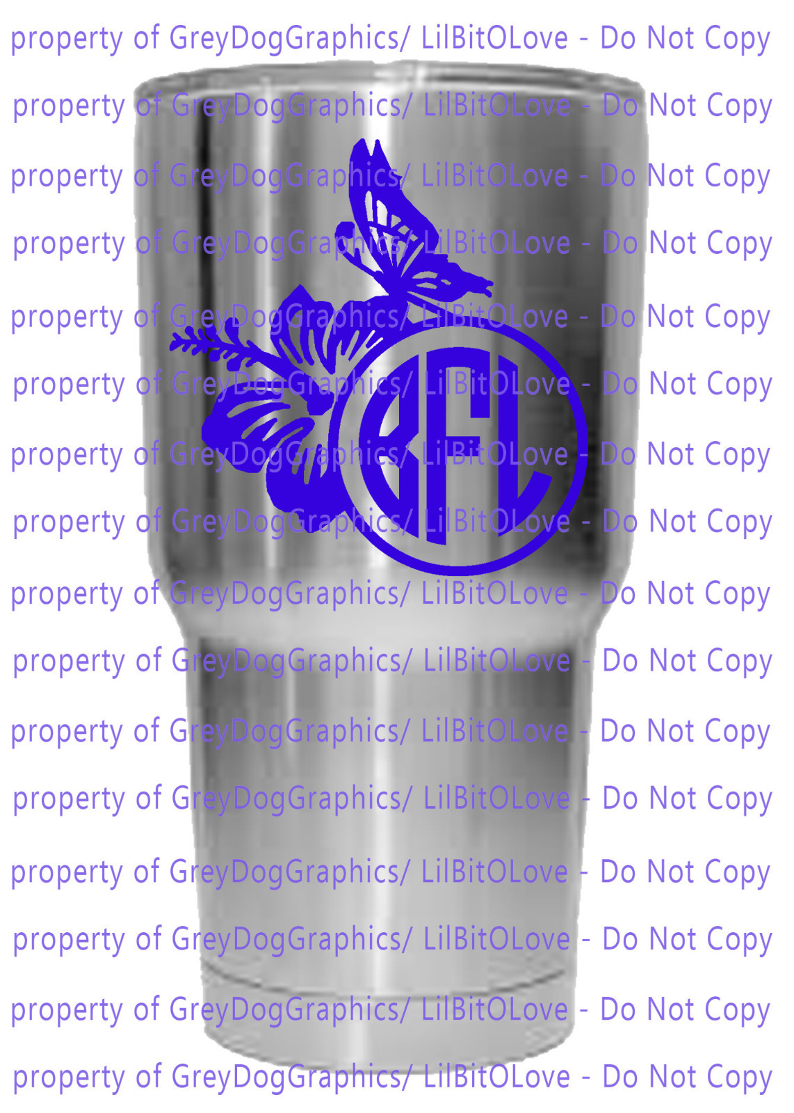 Custom Yeti Sized Hibiscus Butterfly Monogram Vinyl Decal Initials Fits RTIC