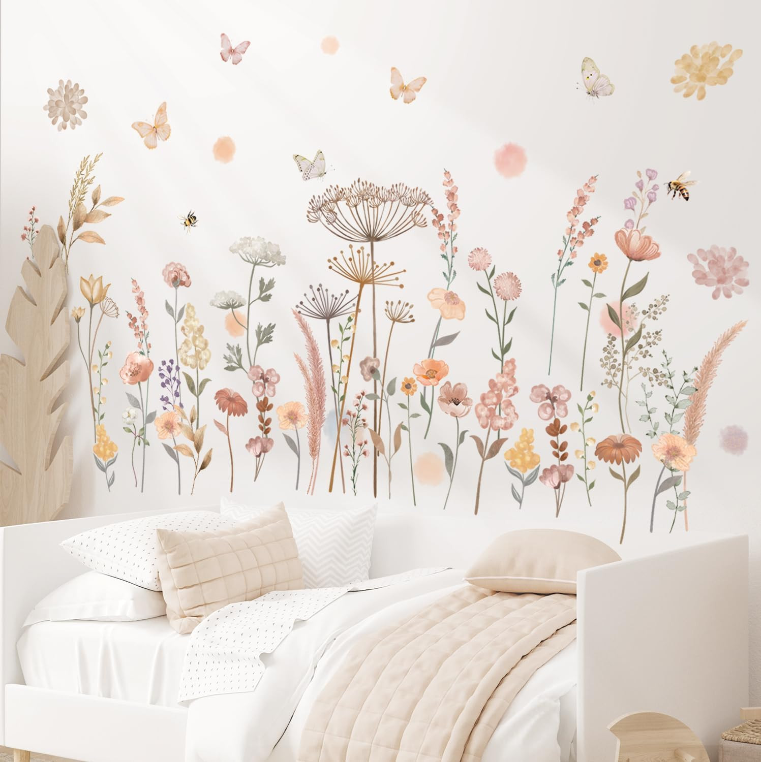 Boho Watercolor Flower Wall Decal Stickers Floral Wildflower Dandelion Peel