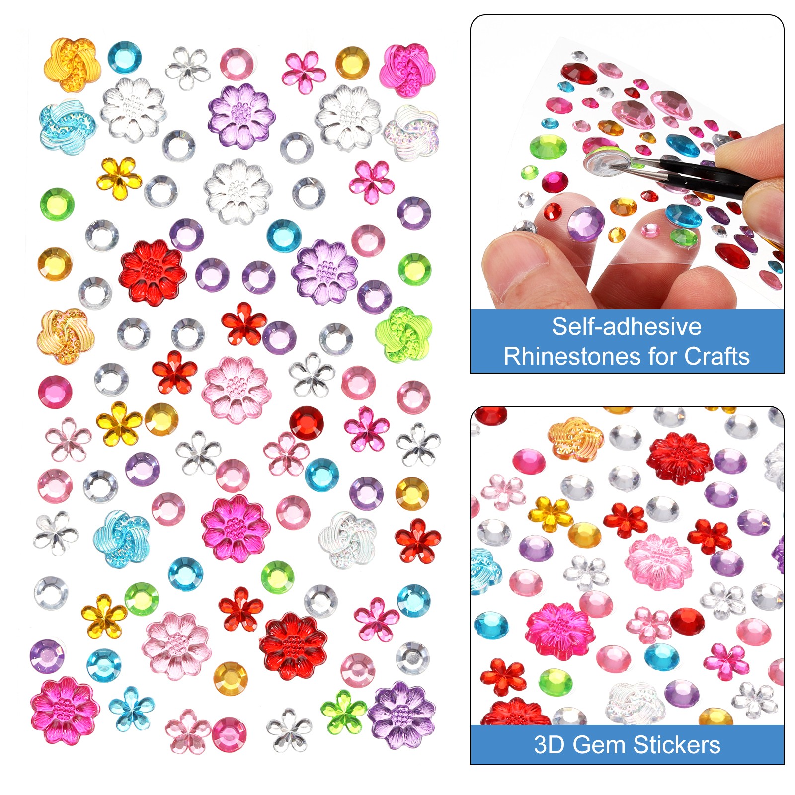 495Pcs Gems Stickers, 5 Sheet Flower Circular Rhinestone Stickers, Multicolor