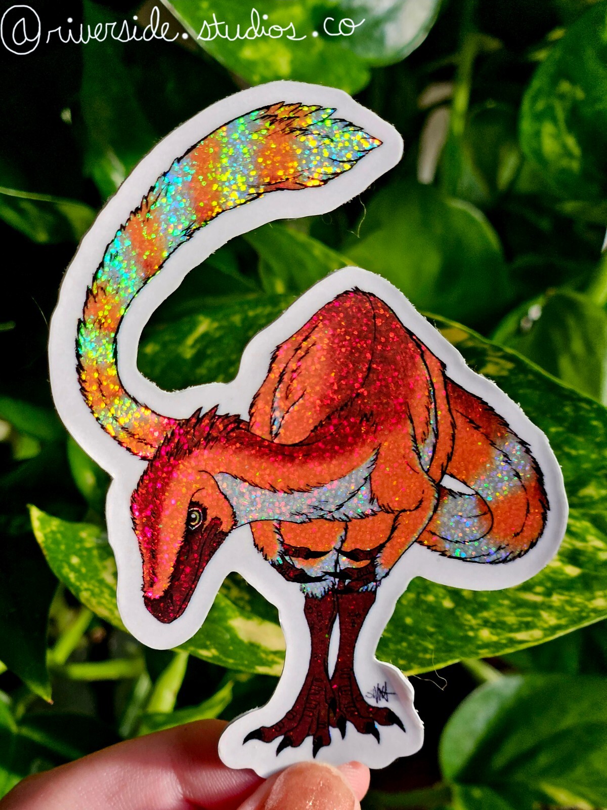 Sinosauropteryx Vinyl Glitter Sticker 3" Original Paleoart Dinosaur Jurassic