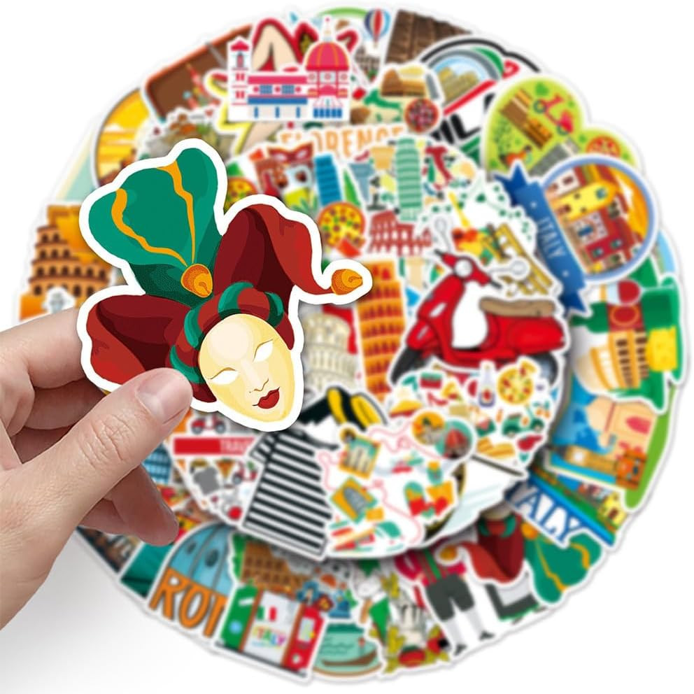 Italy Stickers |50Pcs Italian Waterproof Vinyl Decals | Removable Reusable Peel