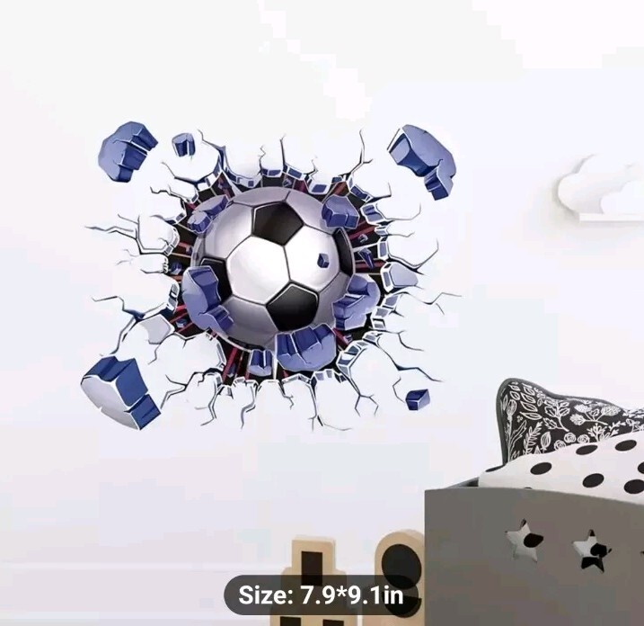 Soccer Wall Decal 3D Break Through Peel Self-Adhesive SHIPS FREE!