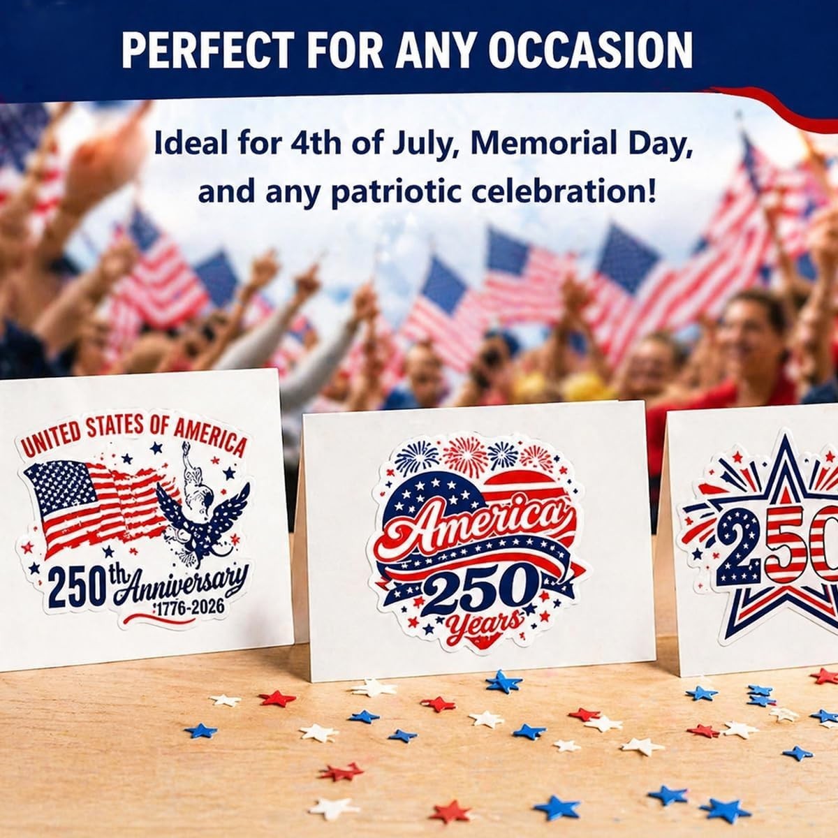 500PCS Patriotic USA Stickers Roll American Flag 250th Anniversary Decals 2026