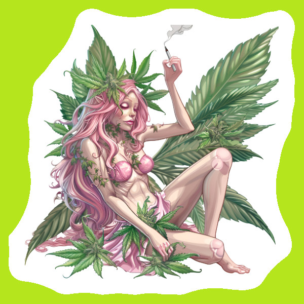 Weatherproof Stoner Fairy Sticker Vinyl Weed Decal 420 Marijuana Whimsical Fairy