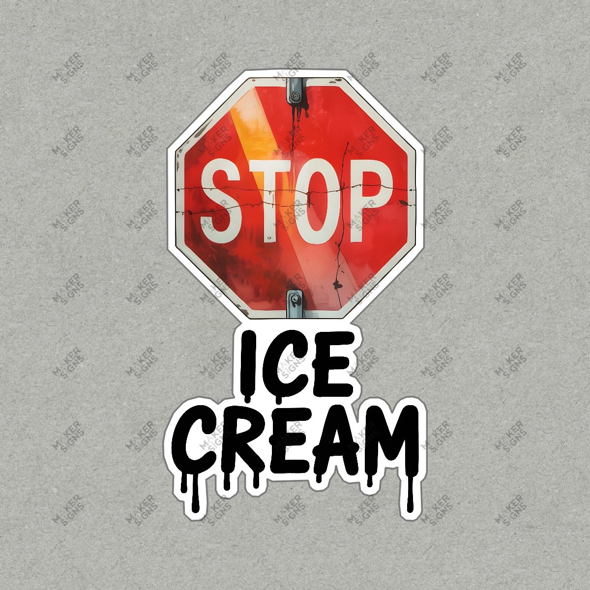 Unique Red Stop Sign Decor EAT ICE CREAM Graffiti Art, Urban Wall #8106