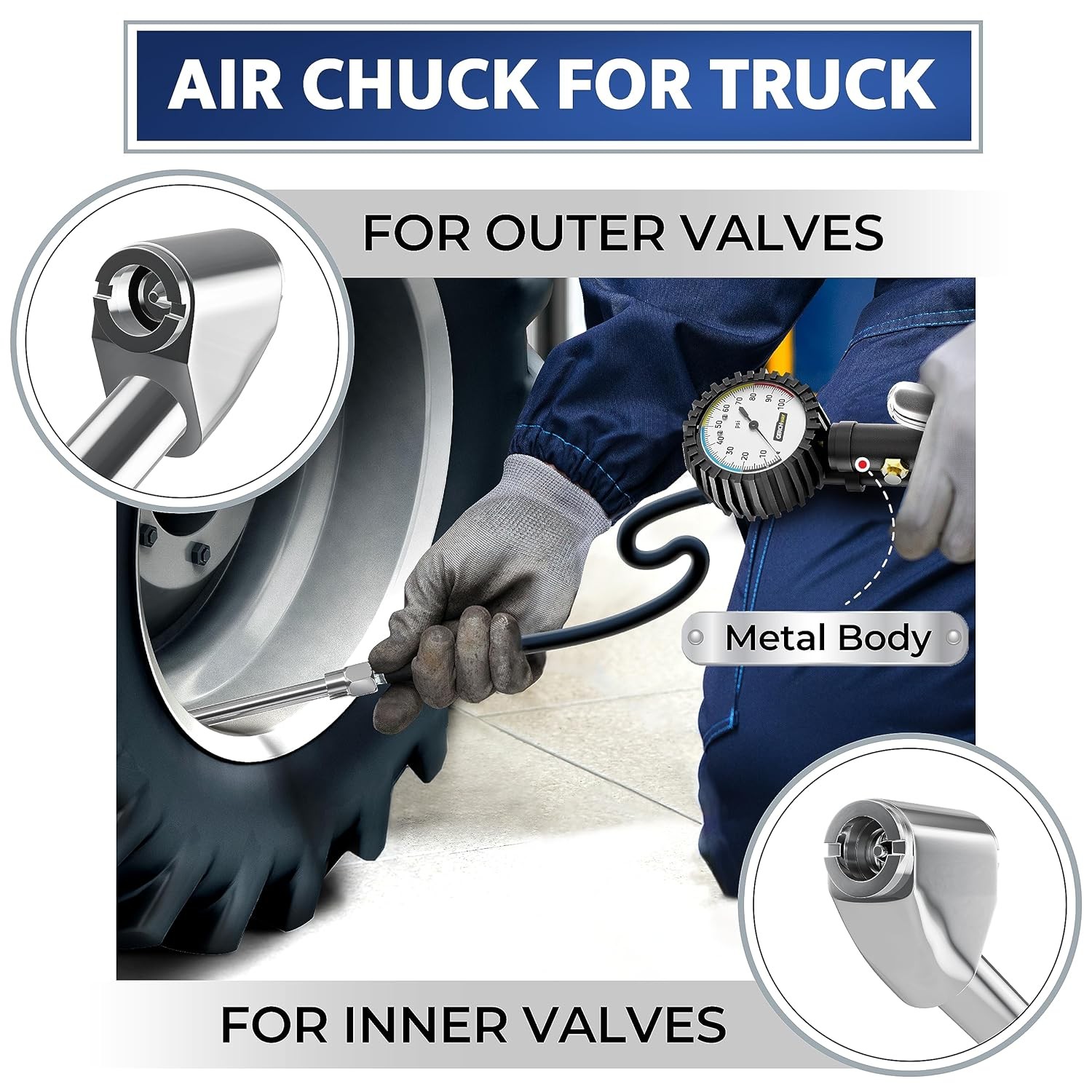 Tire Inflator with Pressure Gauge and Longer Hose – Most Accurate, Heavy Duty Ai