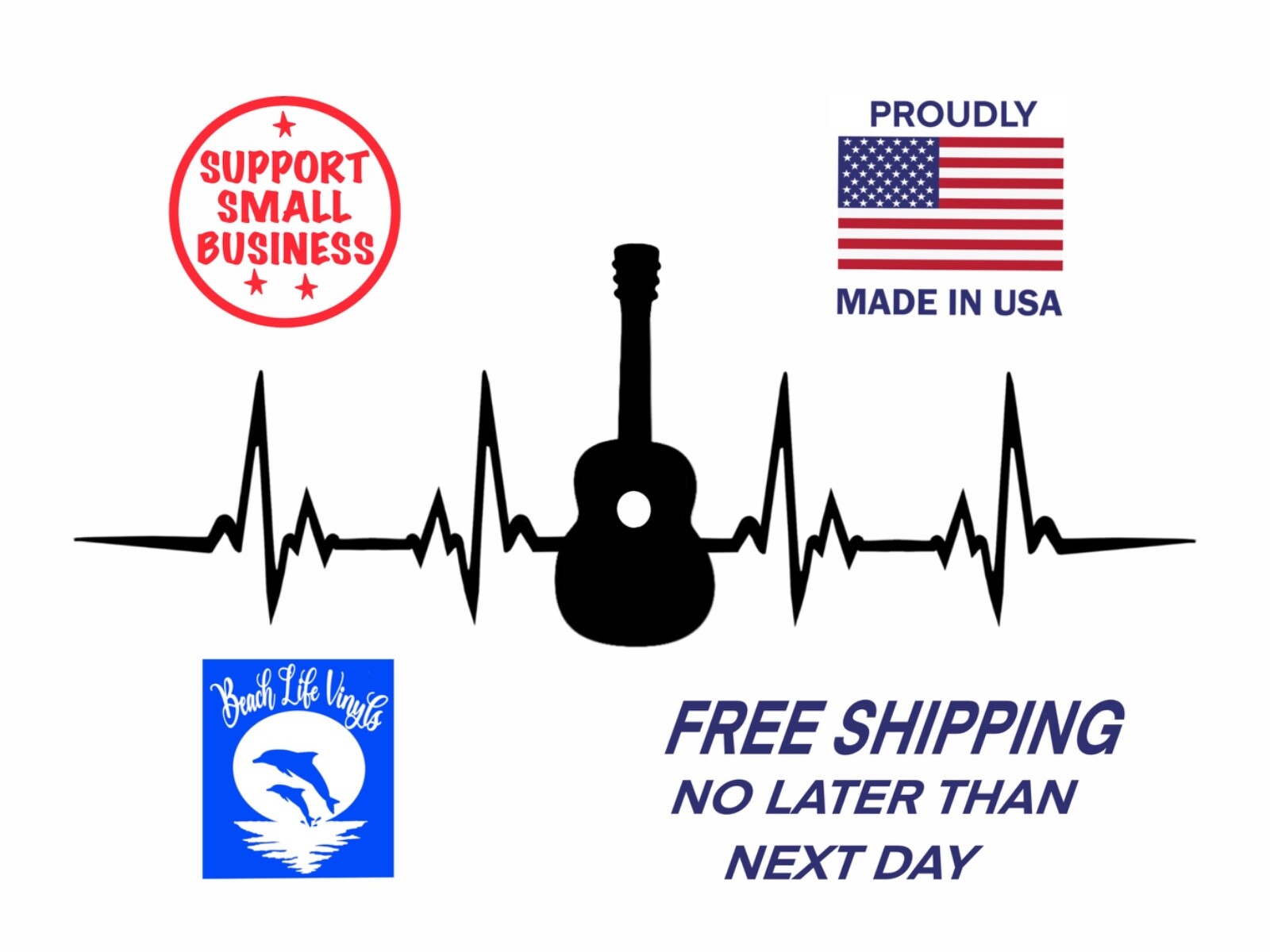 Acoustic Guitar Decal with EKG. Guitar Heartbeat Decal. Guitar Stickers For Car